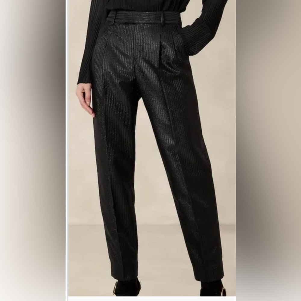 Banana Republic womens Sz 14 Black Stripe Luci Slim Lurex Pinstripe Pants party